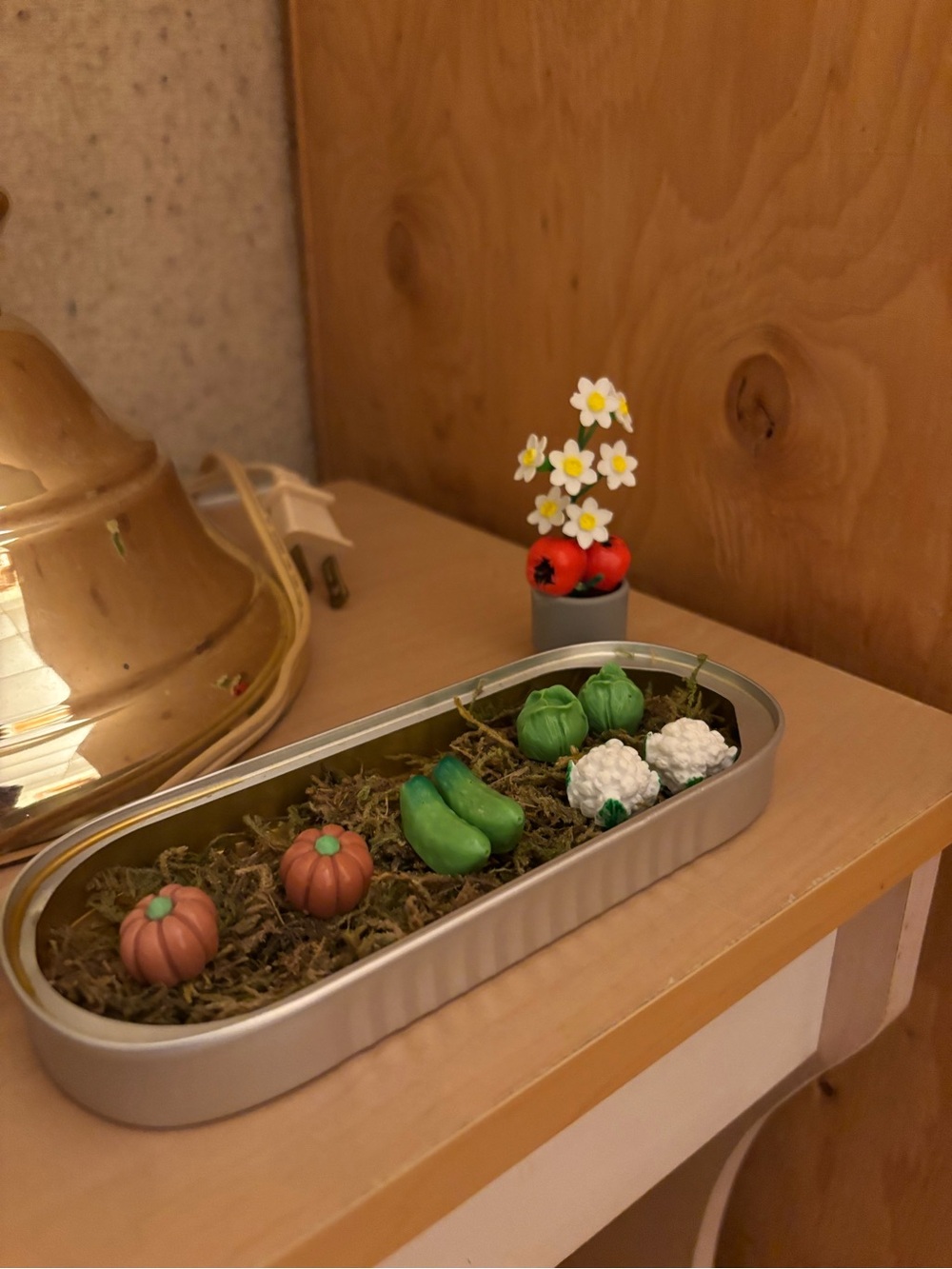 Miniature Decorative Tray with Tiny Vegetable Figurines